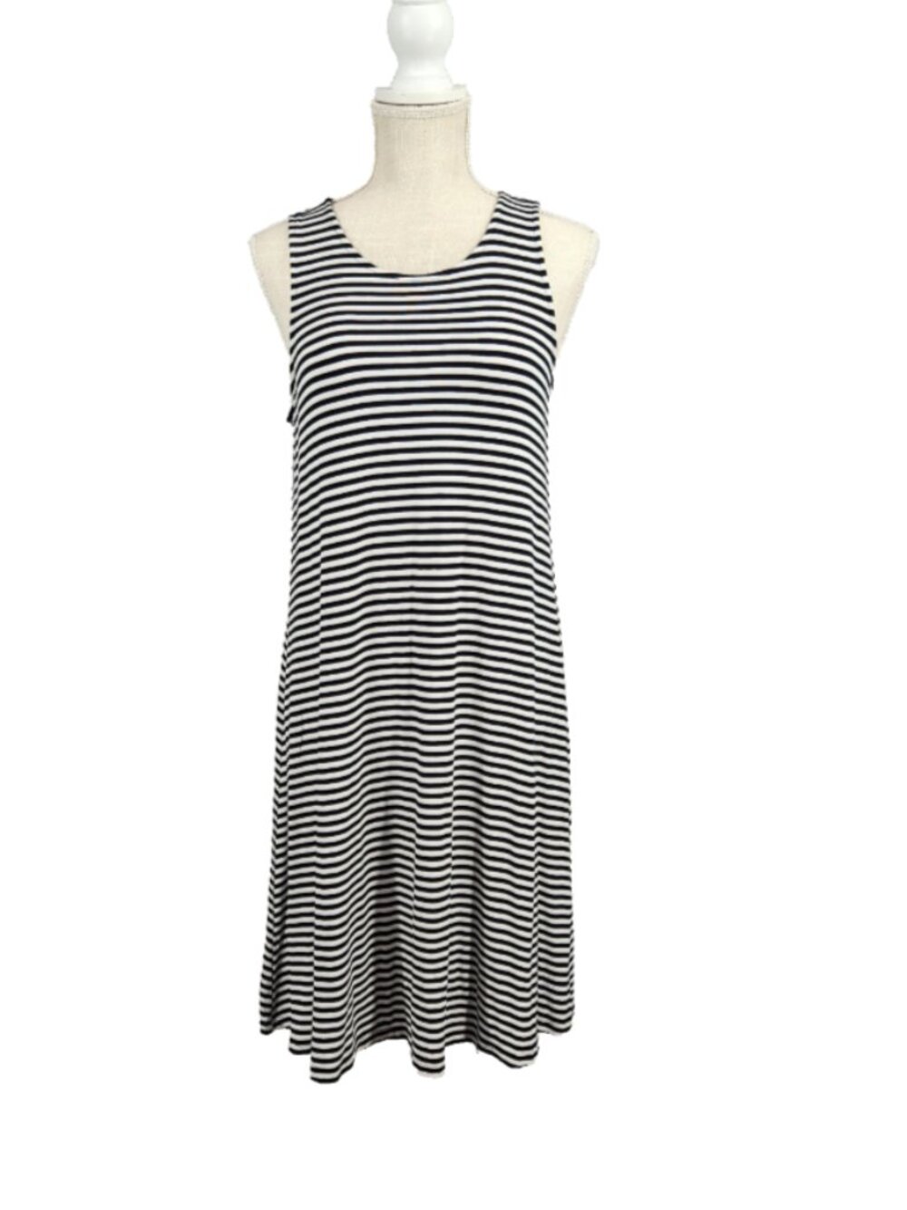Old Navy Swing Tank Dress Womens M Sleeveless  Knit Black White Stripe